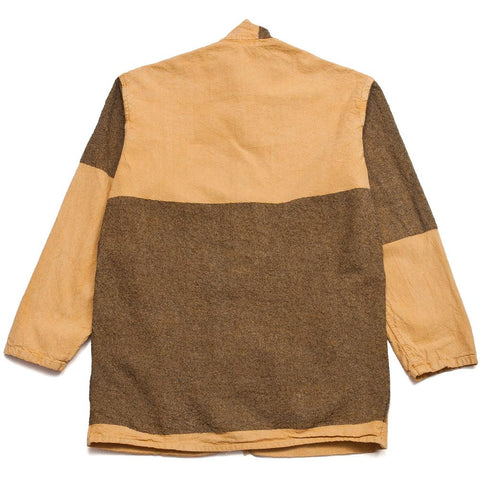 Size 3a Tender Folded Pocket Shirt in Yellow Ochre Dyed Wool with Cotton Awning Stripe at shoplostfound, front