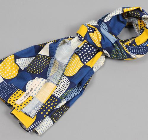 N70-138 - "Mounds" Abstract Print Large Scarf, Blue / Yellow