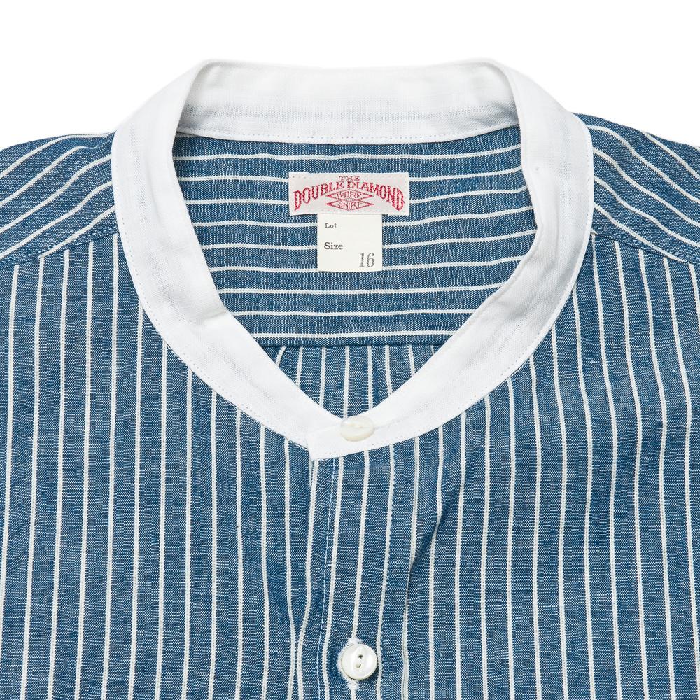 The Real McCoy's Double Diamond Stripe Chambray Band Collar MS18003 at shoplostfound, neck