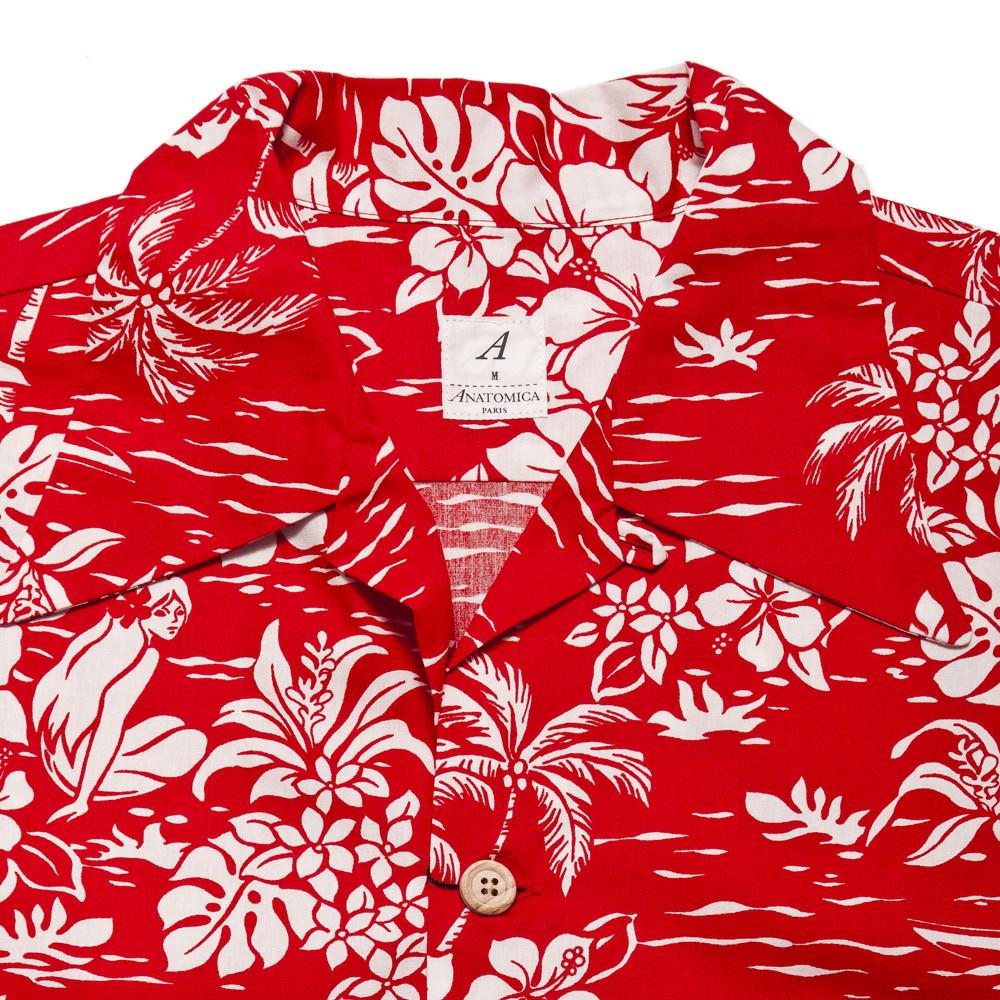 Anatomica Hawaiian Shirt Red at shoplostfound, neck