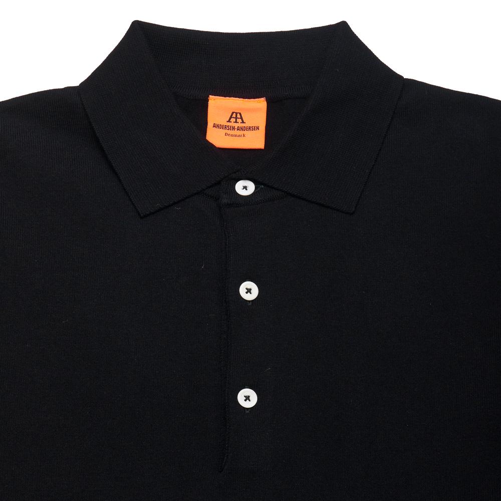 Andersen-Andersen Long Sleeve Polo Black at shoplostfound, neck