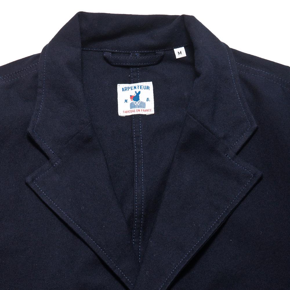 Arpenteur Villefranche Wool Cotton Serge Navy at shoplostfound, neck