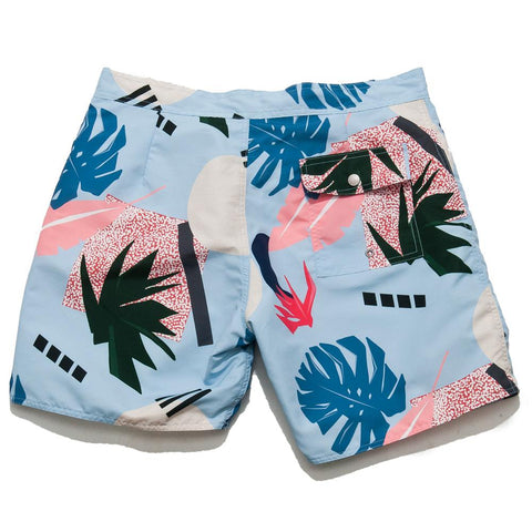 Bather Abstract Palms Surf Trunk Blue/Multi at shoplostofund, front