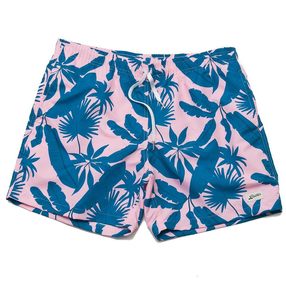 Bather Birds Of Paradise Swim Trunk Navy/Pink at shoplostfound, front