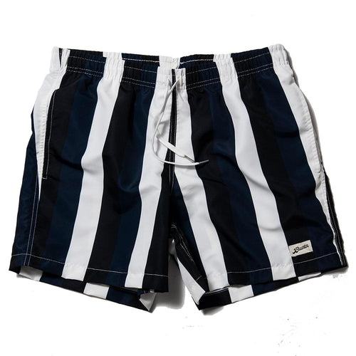 Bather Blue & Black Stripe Swim Trunk at shoplostfound, front