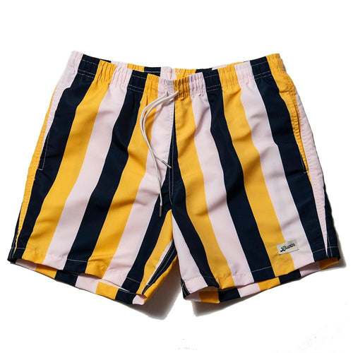 Bather Pink & Yellow Stripe Swim Trunk at shoplostfound, front