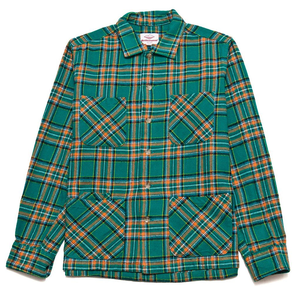 Battenwear 5 Pocket Canyon Shirt Green/Yellow Plaid at shoplostfound, front