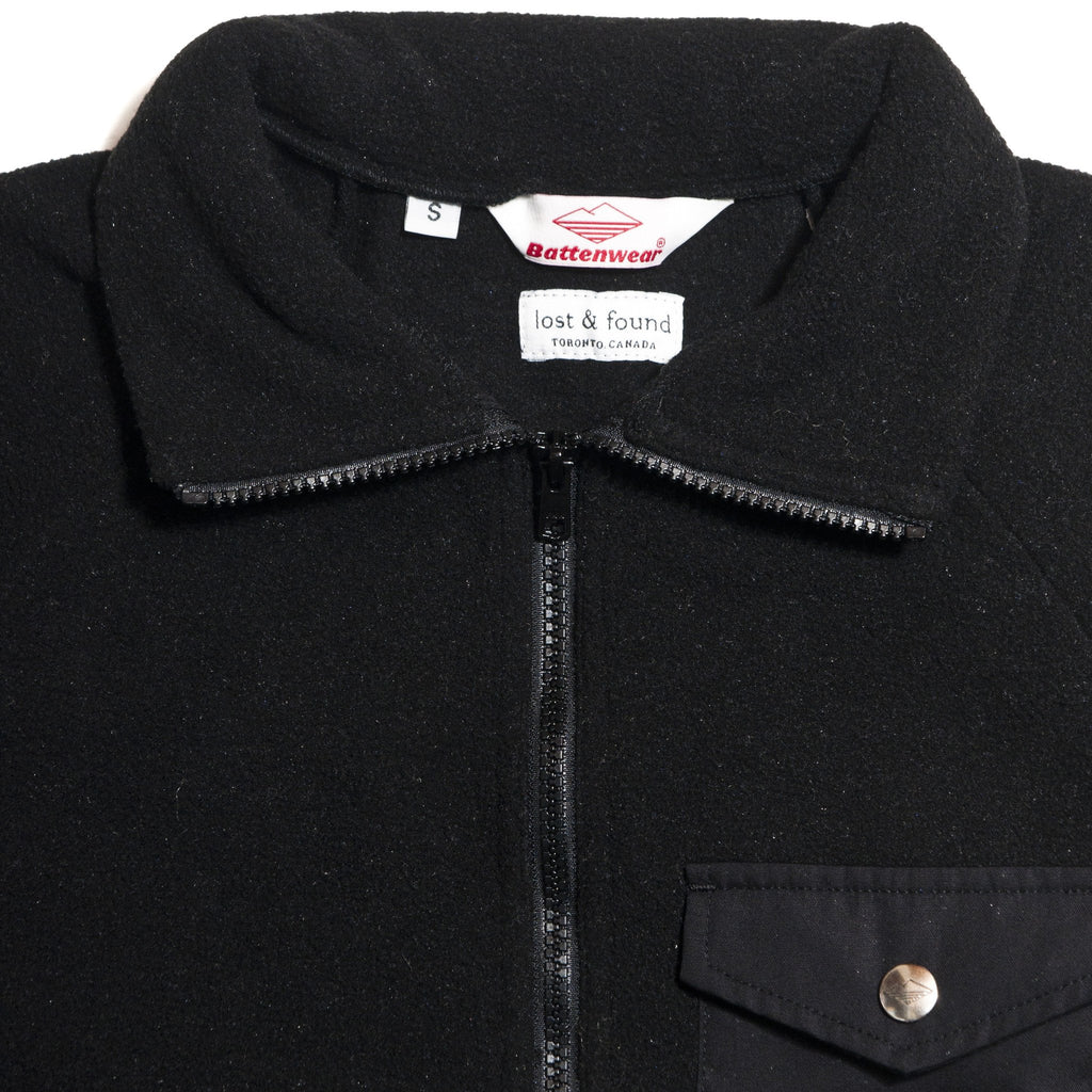 Battenwear * Lost & Found Black Fleece Warm-Up Sweater at shoplostfound in Toronto, collar
