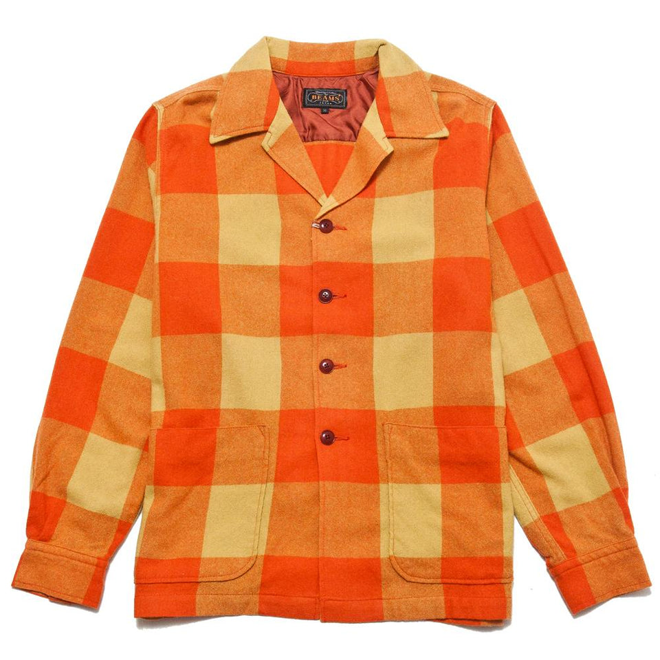 Beams Plus Camp Collar Jacket Block Orange/Yellow at shoplostfound, front