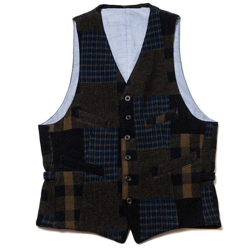 Beams Plus Jacquard Tweed Waistcoat Navy at shoplostfound, front