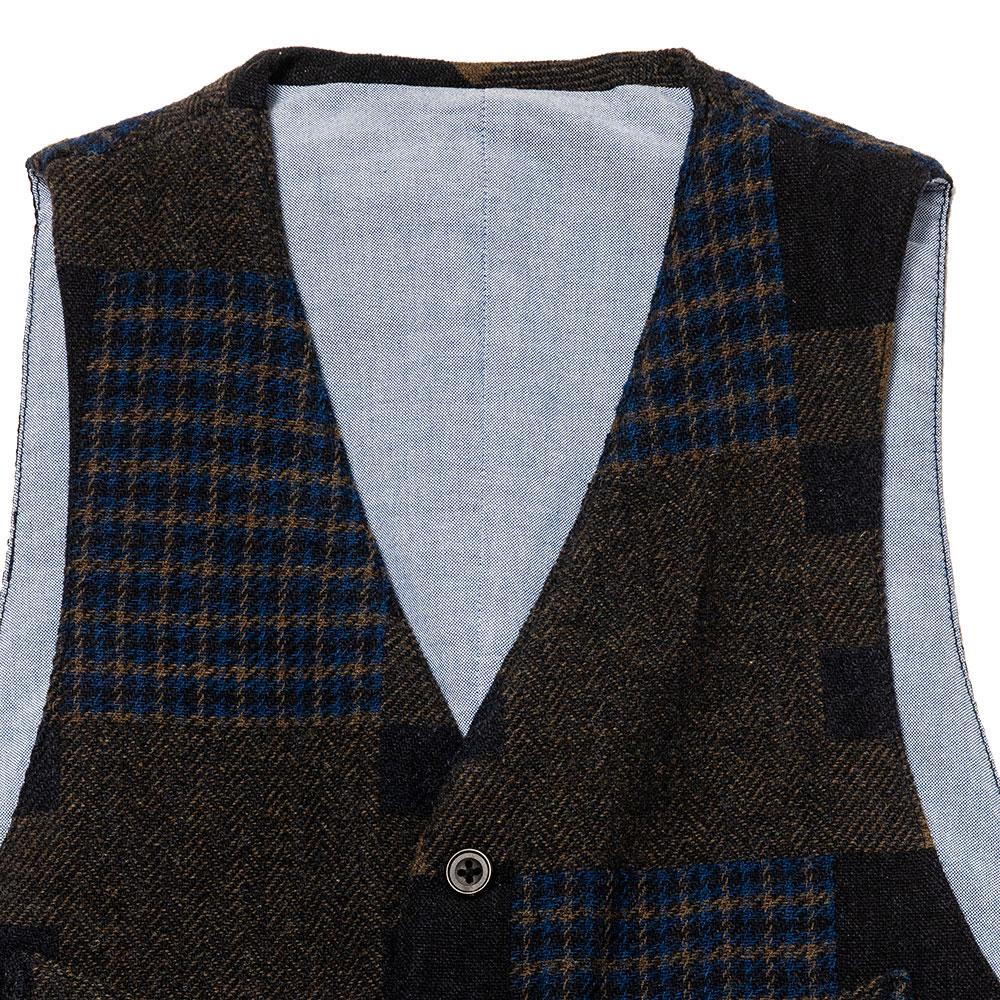 Beams Plus Jacquard Tweed Waistcoat Navy at shoplostfound, neck