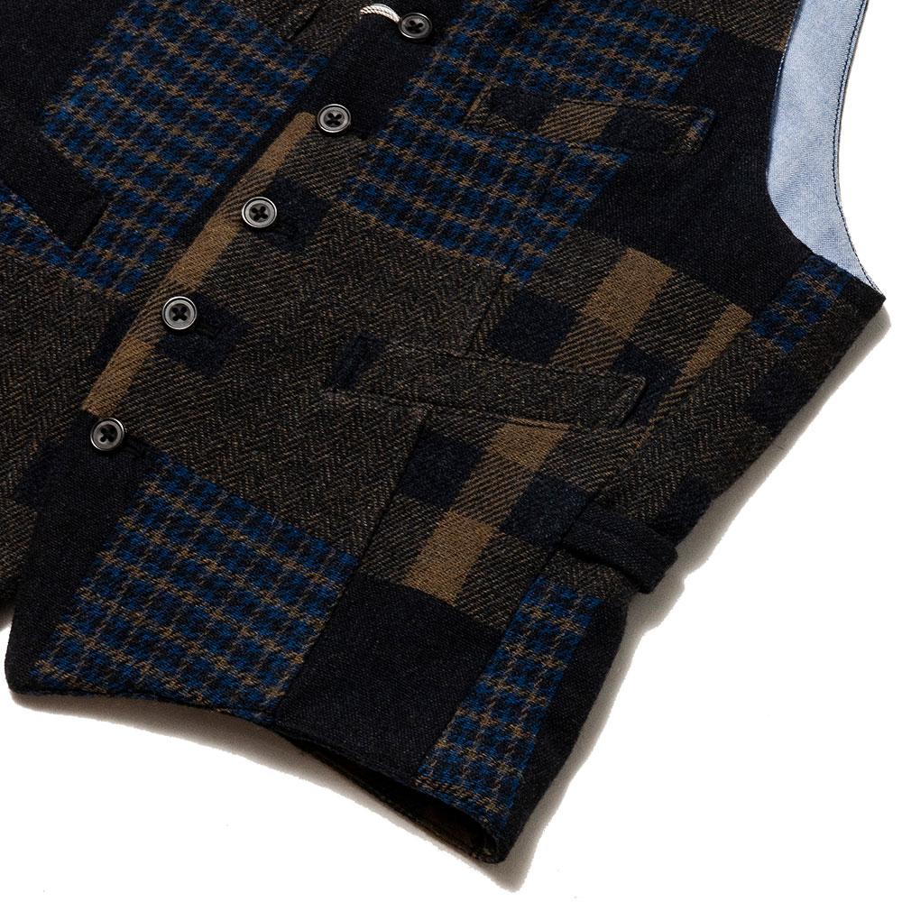 Beams Plus Jacquard Tweed Waistcoat Navy at shoplostfound, detail