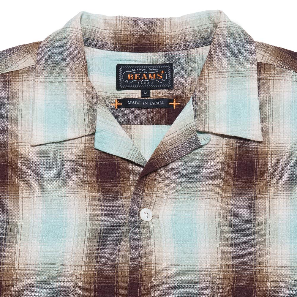 Beams Plus Open Collar Shirt Ombre Mint/Brown at shoplostfound, neck