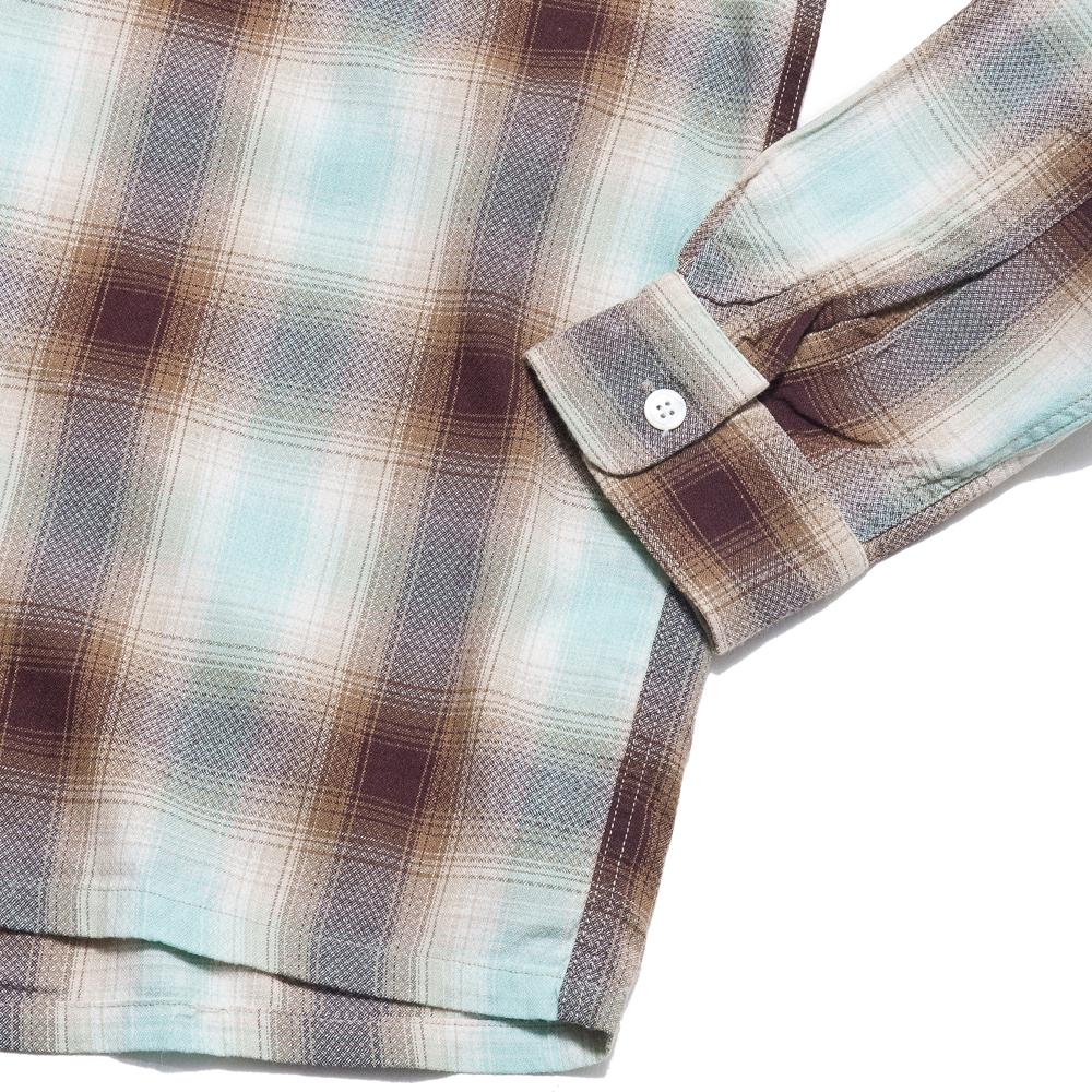 Beams Plus Open Collar Shirt Ombre Mint/Brown at shoplostfound, cuff