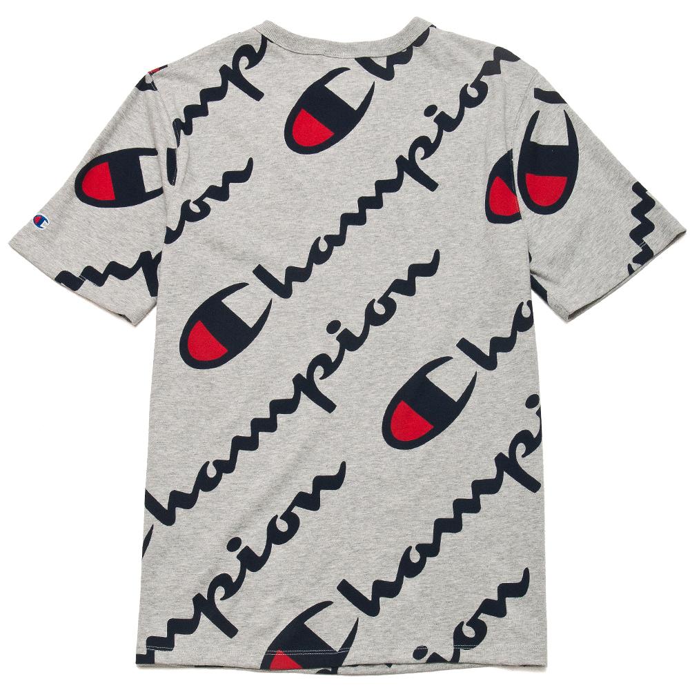 Champion Heritage Tee All Over Script Grey at shoplostfound, back