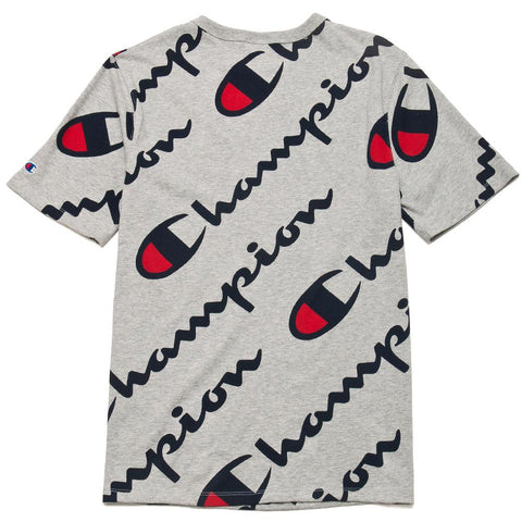 Champion Heritage Tee All Over Script Grey at shoplostfound, front