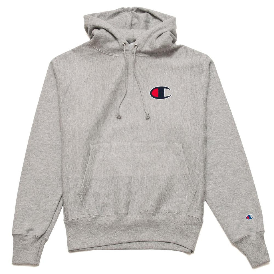 Champion Reverse Weave Pullover "Big C" Logo Hood Oxford Gray at shoplostfound, front