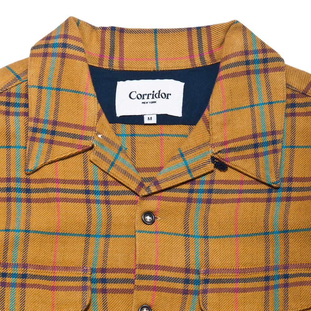 Corridor Mustard Autumn Plaid Workshirt at shoplostfound, neck