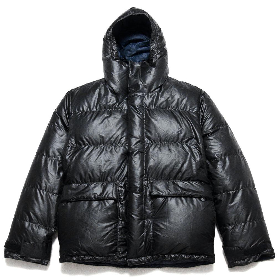Crescent Down Works Integral Hooded Parka in Black Ripstop at shoplostfound, front