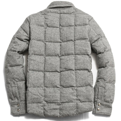 Crescent Down Works Grey Herringbone Wool Down Shirt Jacket w/ Pockets
