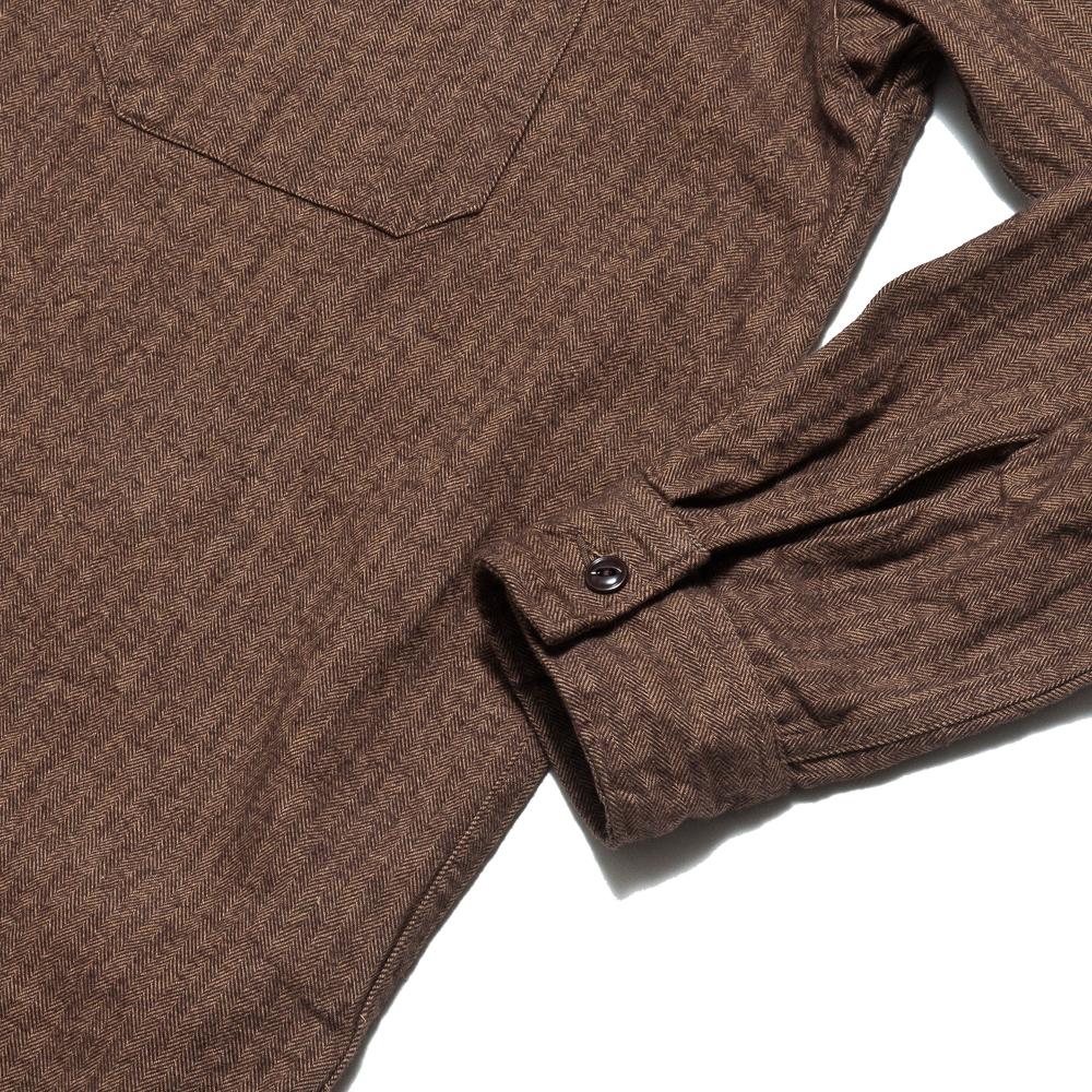 Engineered Garments Cagoule Shirt Brown Brushed Herringbone at shoplostfound, cuff