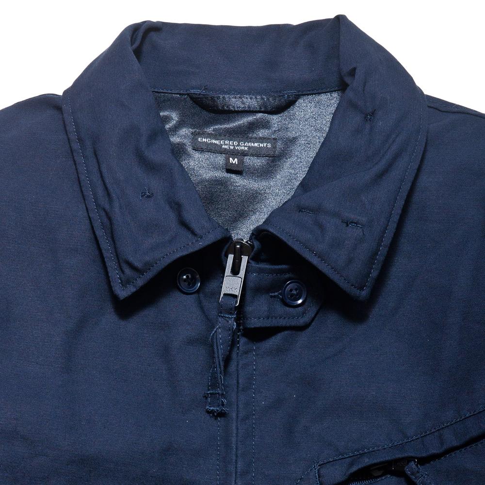 Engineered Garments Cotton Double Cloth Driver Jacket Dark Navy at shoplostfound, neck