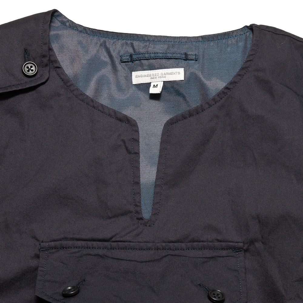 Engineered Garments Highcount Twill Cover Vest Dark Navy at shoplostfound, neck