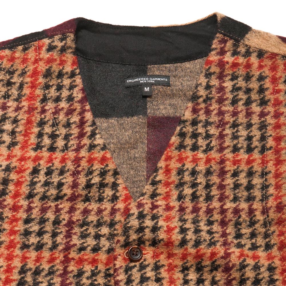 Engineered Garments Knit Vest Tan/Black Gun Club at shoplostfound, neck