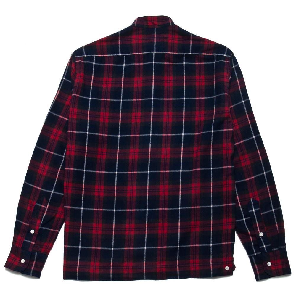 Gitman Vintage Bros. Band Collar Long Sleeve Red/Navy Plaid Flannel at shoplostfound, back