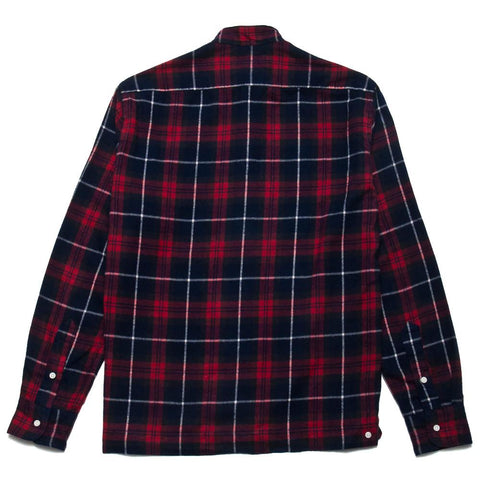 Gitman Vintage Bros. Band Collar Long Sleeve Red/Navy Plaid Flannel at shoplostfound, front