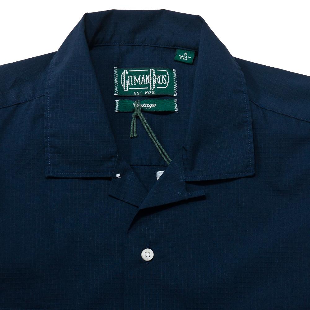 Gitman Vintage Bros. Navy Ripstop Camp Shirt at shoplostfound, neck