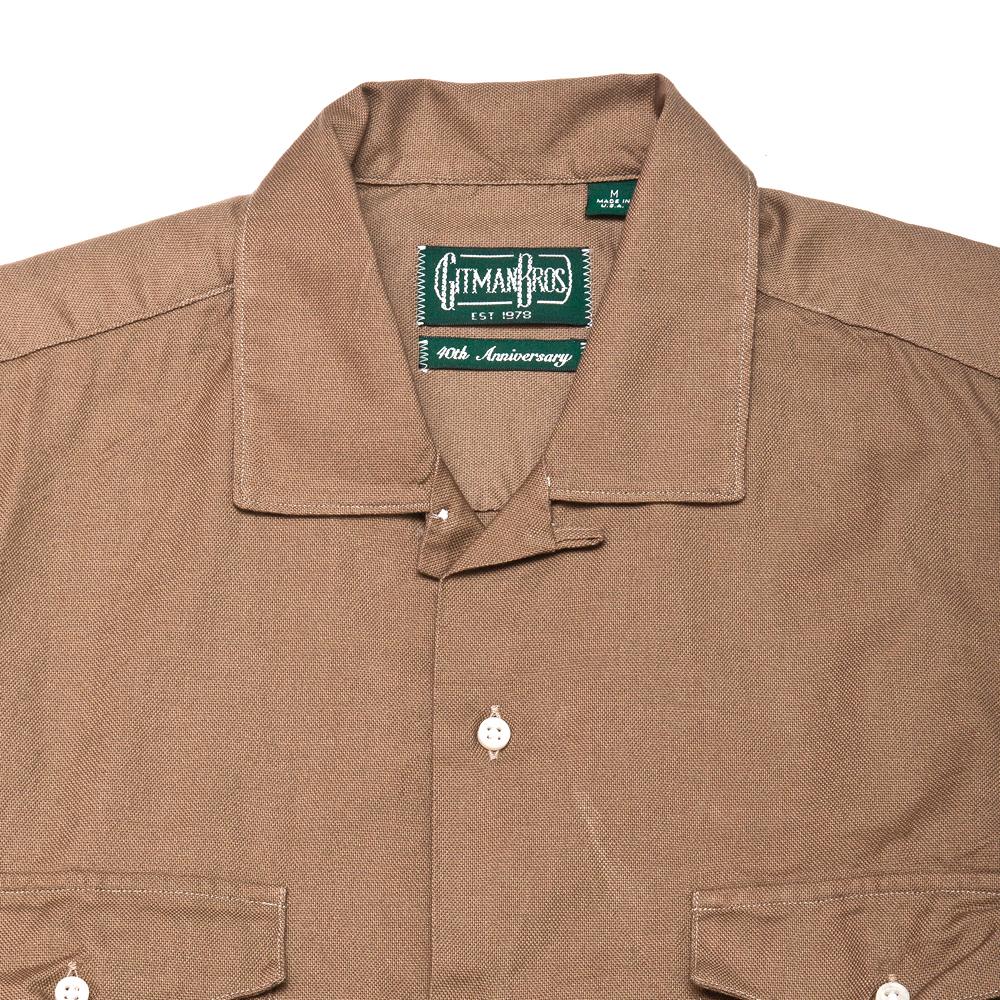 Gitman Vintage Bros. Open Collar Tan Hopsack at shoplostfound, neck