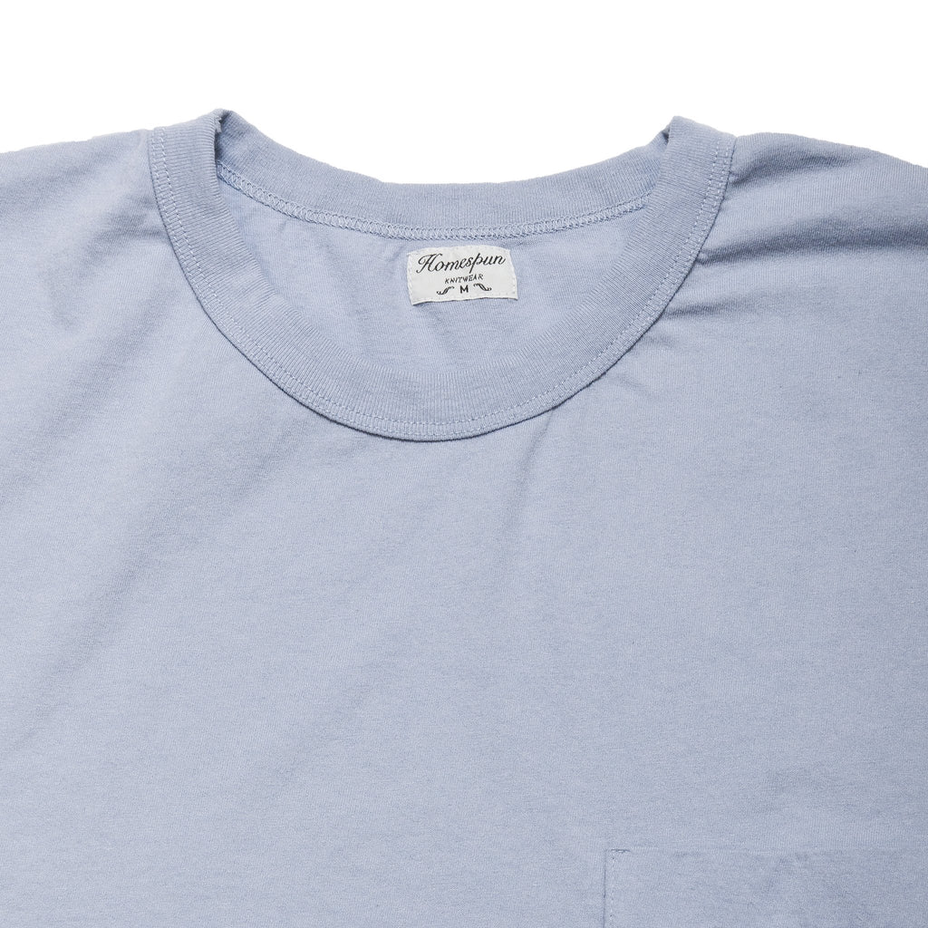 Homespun Dad's Pocket Tee Washed Blue at shoplostfound, neck