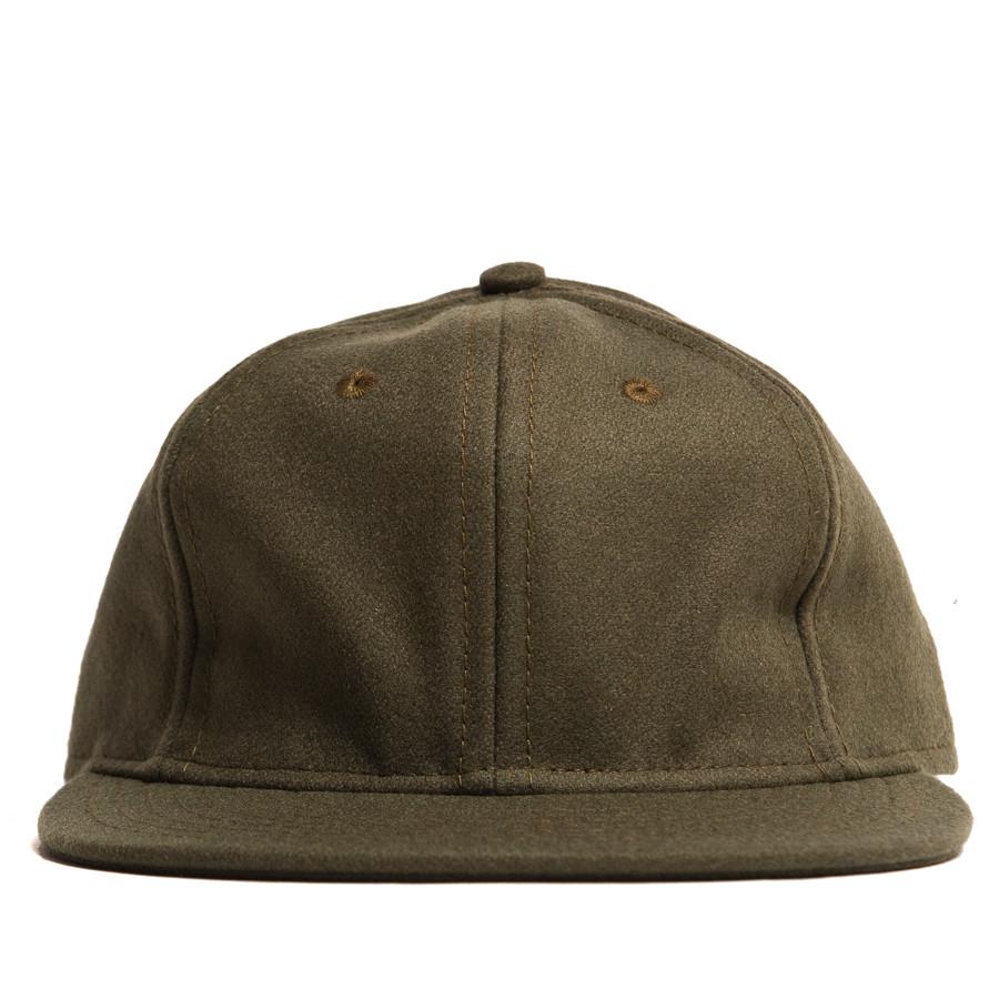 Ebbets Field Flannels Olive Wool 6 Panel with Brown Leather Strap
