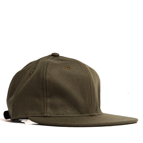 Ebbets Field Flannels Olive Wool 6 Panel with Brown Leather Strap