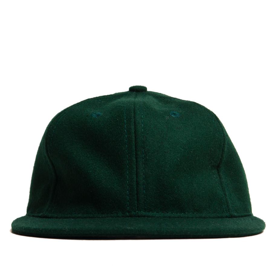 Ebbets Field Flannels Forest Green Wool 6 Panel with Black Leather Strap