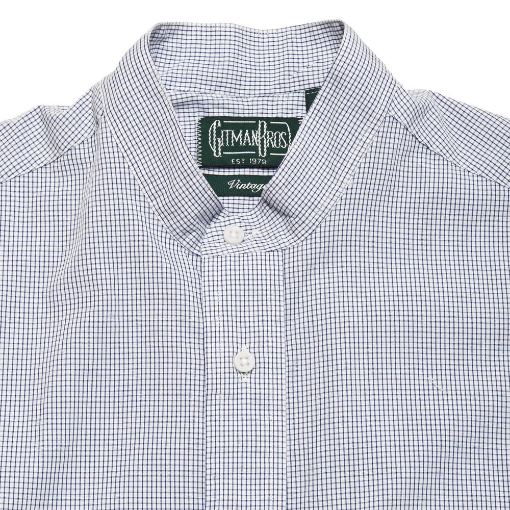 Gitman Vintage Bros. Blue And White Graph Check Shirt at shoplostfound, neck