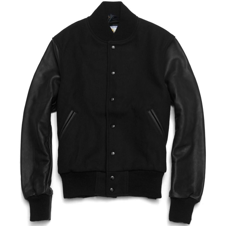 Golden Bear Black Melton Wool Black Leather Varsity Jacket