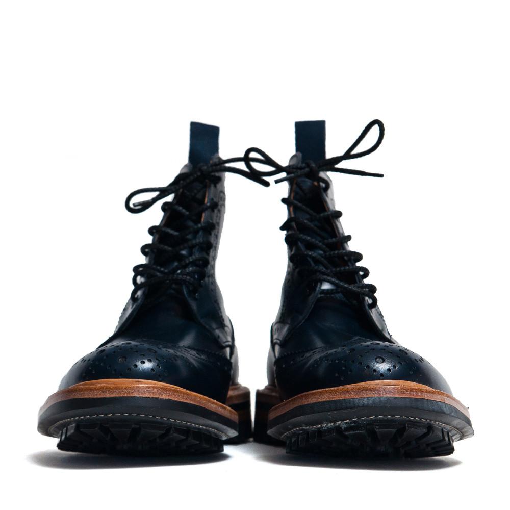 Tricker's * lost & found Navy Aniline Leather Commando Sole Stow Boot at shoplostfound in Toronto, front