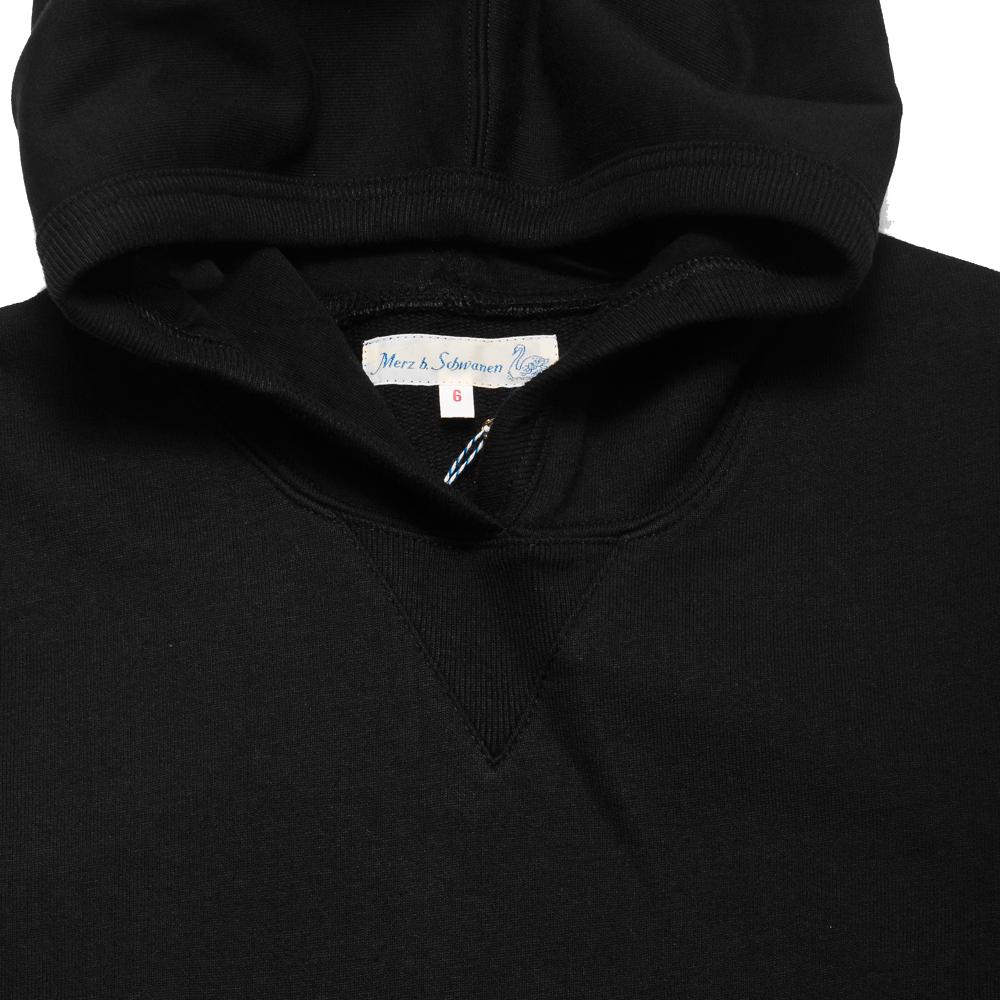 Merz B. Schwanen 382 Hooded Sweater Deep Black at shoplostfound, neck