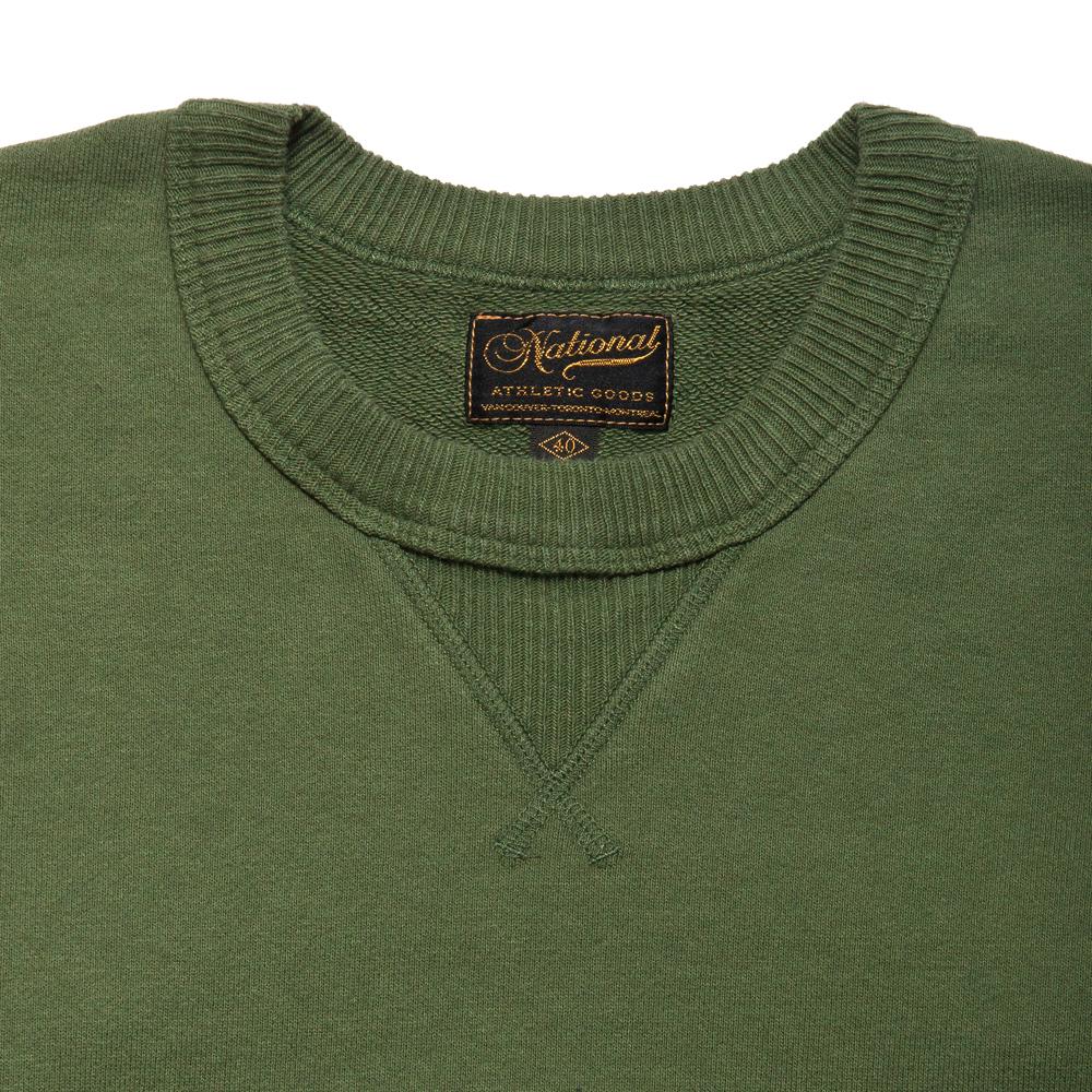 National Athletic Goods Aged Olive Single V Warmup at shoplostfound, neck