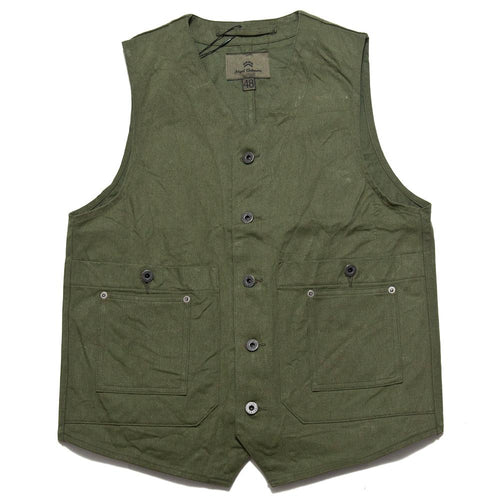 Nigel Cabourn Railman Vest Olive at shoplostfound, front