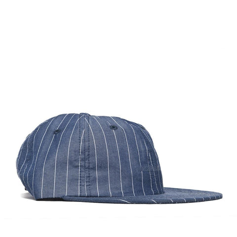 Norse Projects 6 Panel Fine Stripe Flat Cap Navy at shoplostfound, front