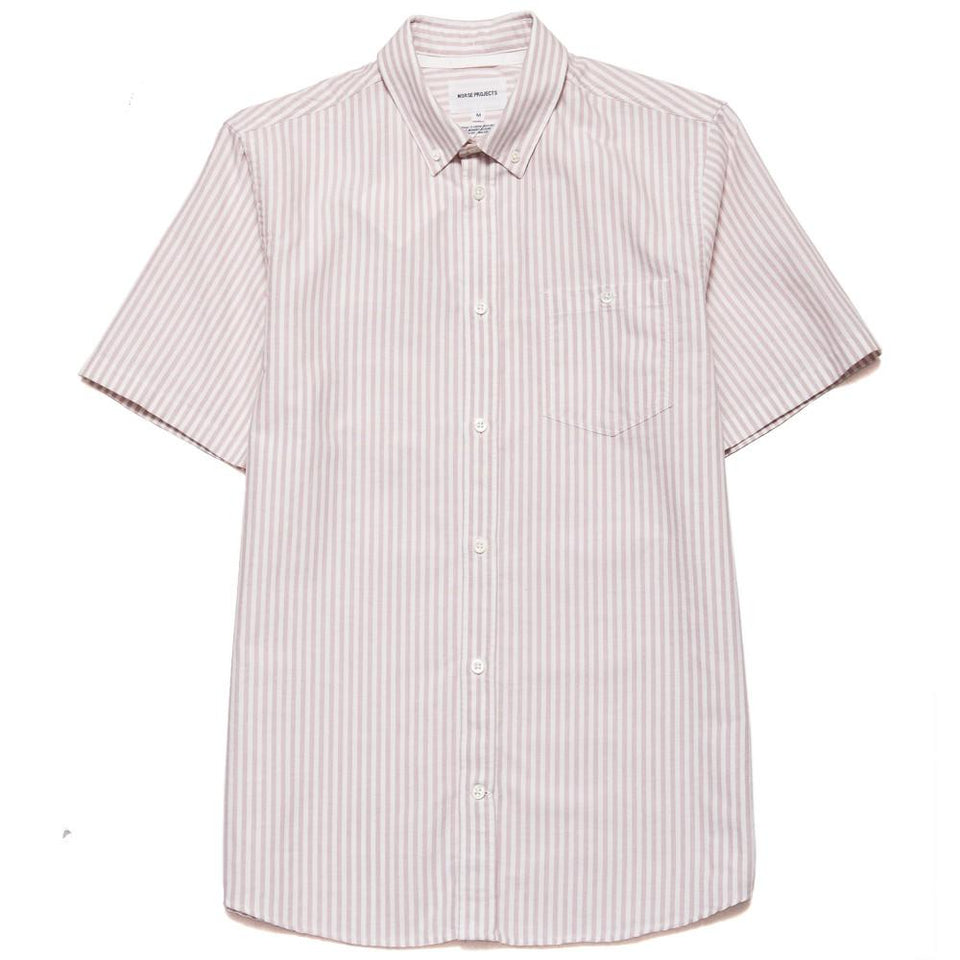Norse Projects Anton Oxford SS Fusion Pink Stripe at shoplostfound, front