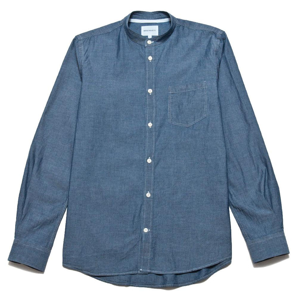 Norse Projects Hans Collarless Chambray Light Indigo at shoplostfound, front