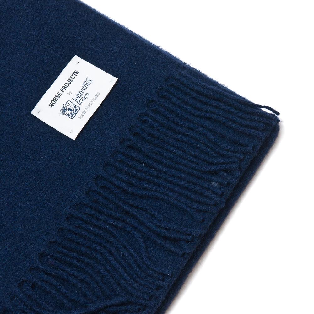Norse Projects Johnstons Wool Scarf Navy at shoplostfound, tag