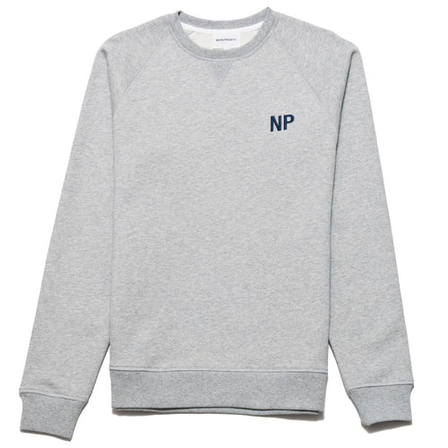 Norse Projects Ketel Crew Embroidery Logo Light Grey Melange at shoplostfound, front