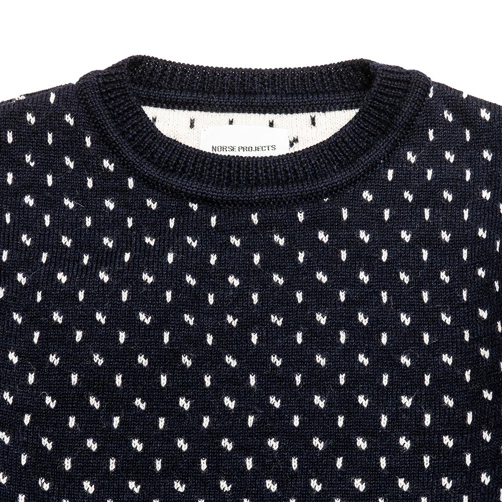 Norse Projects Sigfred Norwegian Birdseye Dark Navy at shoplostfound, neck