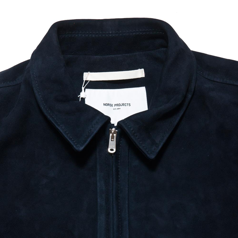 Norse Projects Tyge Suede Navy at shoplostfound, neck