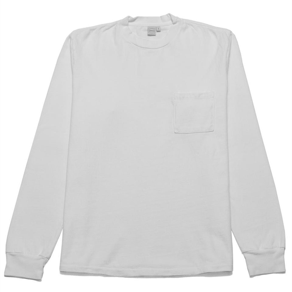PAA Long Sleeve Pocket Tee White at shoplostfound, front